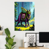 Scandinavische paarse beest in het bos | AI Art Po Poster (Thuiskantoor)