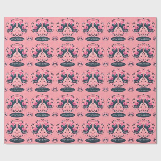 Scandinavische PINK Blauwe Vogels Volks Kunst Naam Cadeaupapier (Vlak)