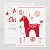 Scandinavische Red Folk Art Business Holiday Kaart (Voorkant / Achterkant)