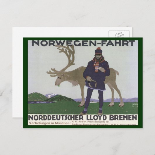 Scandinavische reis naar het Noorse Man rendier Briefkaart (Voorkant / Achterkant)