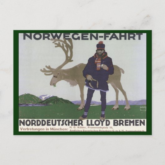  Scandinavische reis naar het Noorse Man rendier Briefkaart (Voorkant)