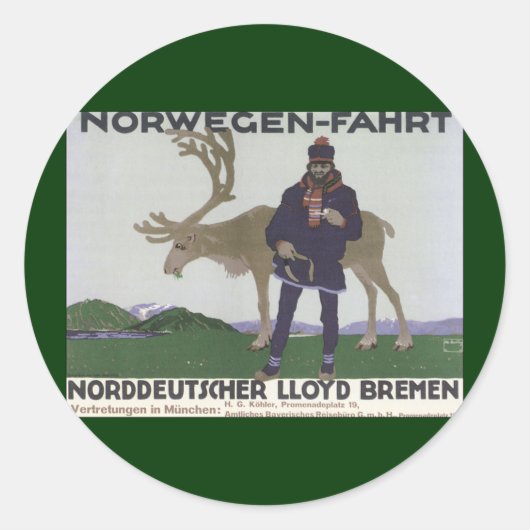 Scandinavische reis naar het Noorse Man rendier Ronde Sticker (Voorkant)