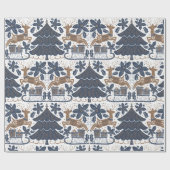 Scandinavische rendierboom - Floral Navy Gold Cadeaupapier (Vlak)