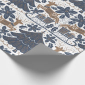 Scandinavische rendierboom - Floral Navy Gold Cadeaupapier (Hoek)