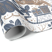 Scandinavische rendierboom - Floral Navy Gold Cadeaupapier (Rol Hoek)