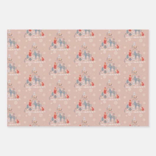 Scandinavische rendierboom Floral Snowflake Inpakpapier Vel (Voorkant)