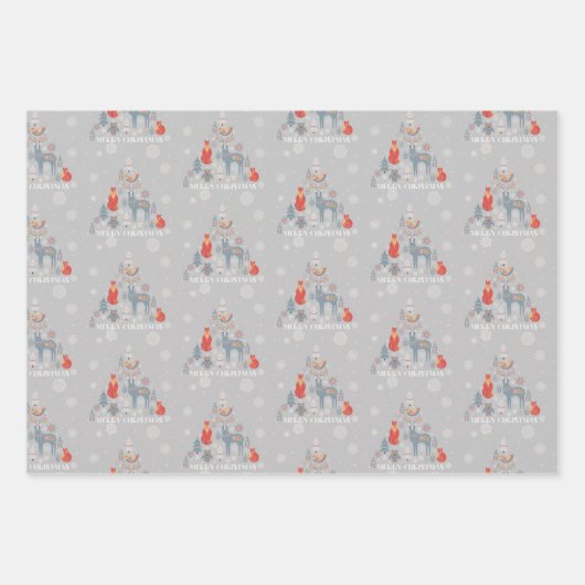 Scandinavische rendierboom Floral Snowflake Inpakpapier Vel (Voorkant)