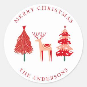 Scandinavische rendieren en bomen feestelijke kers ronde sticker