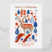 Scandinavische rendieren Vrolijk Kerstfeest Roos G Folie Feestdagenkaart (Voorkant)