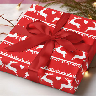 Scandinavische Rendierharten Rood Witte Kerstmis Cadeaupapier