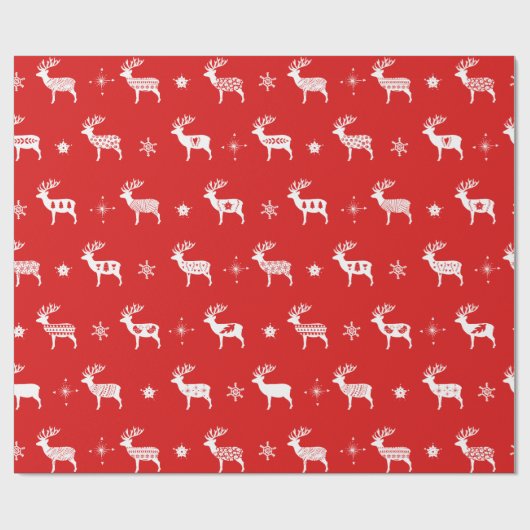 Scandinavische rendierrode en witte feestdag volks cadeaupapier (Vlak)