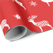 Scandinavische rendierrode en witte feestdag volks cadeaupapier (Rol Hoek)