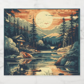 Scandinavische Retro Art berg huis Bier Etiket (Enkel label)