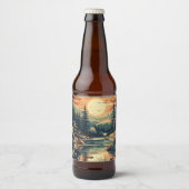 Scandinavische Retro Art berg huis Bier Etiket (Voorkant)