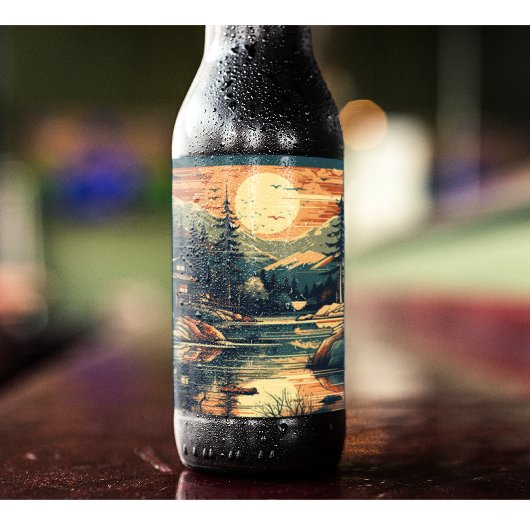 Scandinavische Retro Art berg huis Bier Etiket