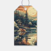 Scandinavische Retro Art berg huis Cadeaulabel (Voorkant)