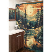 Scandinavische Retro Art berg huis Douchegordijn