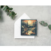 Scandinavische Retro Art berg huis Feestdagenkaart