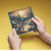 Scandinavische Retro Art berg huis Feestdagenkaart