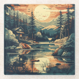 Scandinavische Retro Art berg huis Glazen Onderzetter