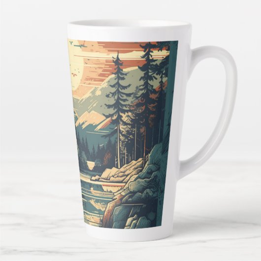 Scandinavische Retro Art berg huis Latte Mok (Rechts)