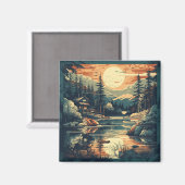 Scandinavische Retro Art berg huis Magneet (Voorkant / Achterkant)