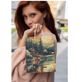 Scandinavische Retro Art berg huis Medium Cadeauzakje