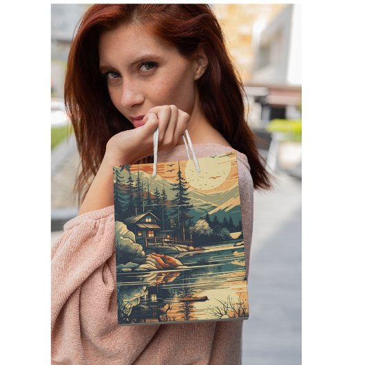 Scandinavische Retro Art berg huis Medium Cadeauzakje