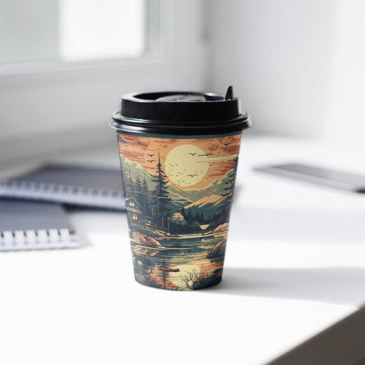 Scandinavische Retro Art berg huis Papieren Bekers