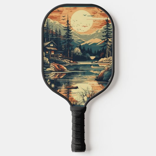 Scandinavische Retro Art berg huis Pickleball Paddle (Voorkant)