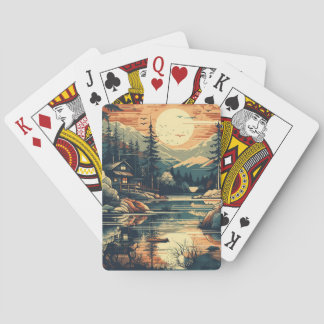 Scandinavische Retro Art berg huis Pokerkaarten