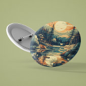 Scandinavische Retro Art berg huis Ronde Button 7,6 Cm