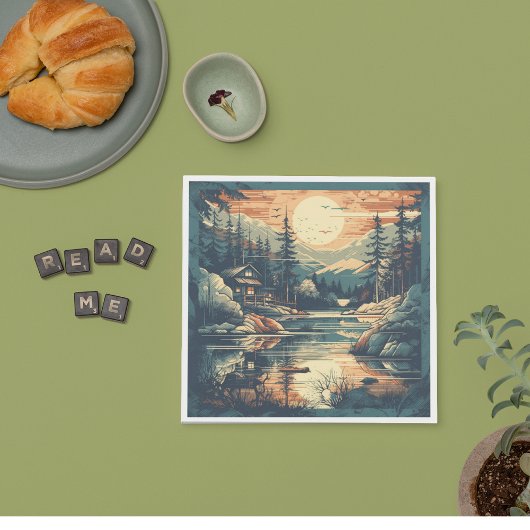 Scandinavische Retro Art berg huis Servet