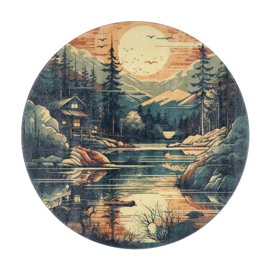 Scandinavische Retro Art berg huis Snijplank (Voorkant)