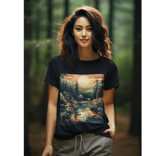 Scandinavische Retro Art berg huis T-shirt