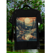 Scandinavische Retro Art berg huis T-shirt