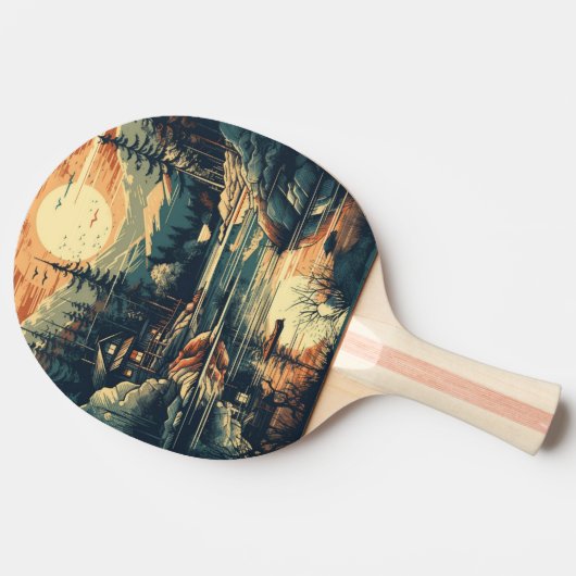 Scandinavische Retro Art berg huis Tafeltennisbatje (Zijkant)