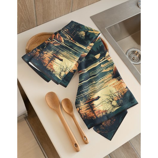 Scandinavische Retro Art berg huis Theedoek