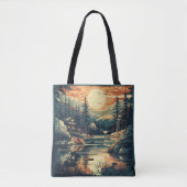 Scandinavische Retro Art berg huis Tote Bag (Voorkant)