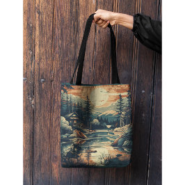 Scandinavische Retro Art berg huis Tote Bag