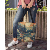 Scandinavische Retro Art berg huis Tote Bag