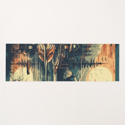 Scandinavische Retro Art berg huis Yogamat (Voorkant (horizontaal))