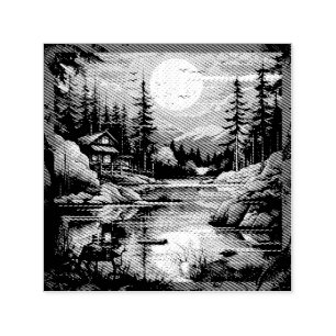 Scandinavische Retro Art berg huis Zelfinktende Stempel