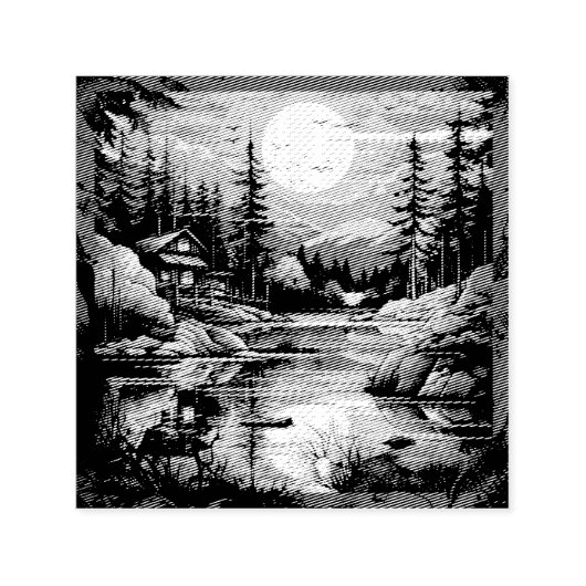 Scandinavische Retro Art berg huis Zelfinktende Stempel (Design)