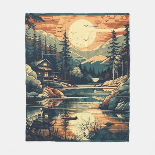 Scandinavische retro kunst berghuis fleece deken (Voorkant)