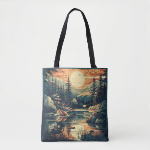 Scandinavische retro kunst berghuis tote bag