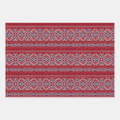 Scandinavische rode & blauwe winter trui patroon inpakpapier vel (Voorkant 3)