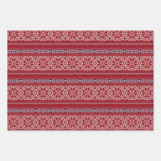 Scandinavische rode & blauwe winter trui patroon inpakpapier vel (Voorkant)