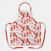 Scandinavische Rode Bloemen Dala Paard Patroon Wit Schort (Voorkant)