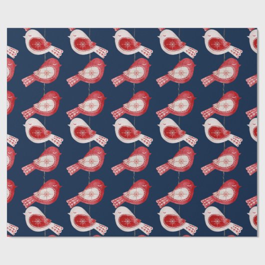 Scandinavische rode vogel cadeaupapier (Vlak)